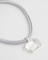 Silver Silvertone Gem Pendant Cord Necklace
