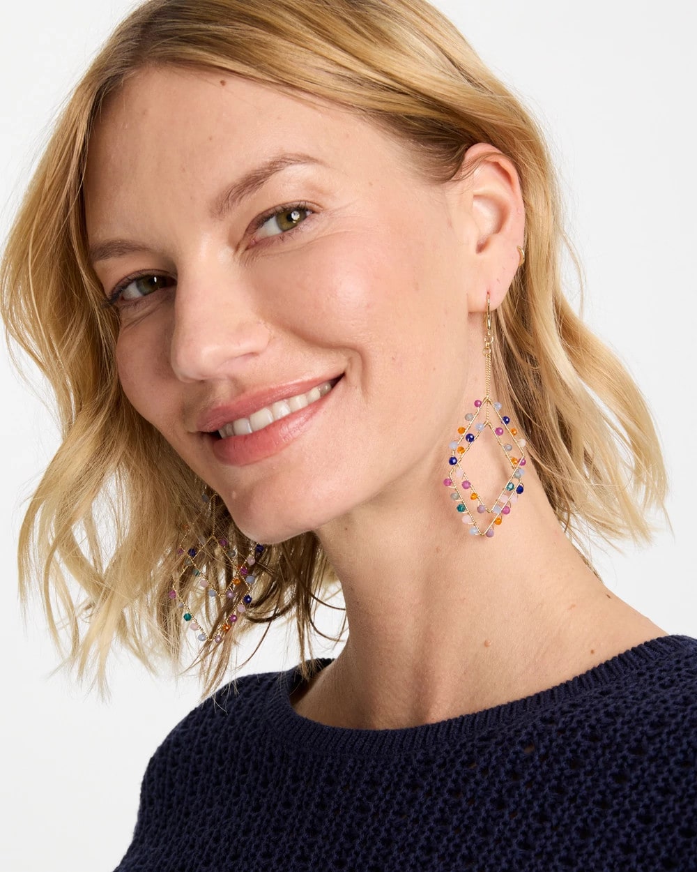 Multi Diamond Shaped Linear Earrings