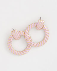 Pink Pink Twist Drop Hoop Earrings