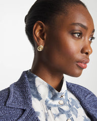 Gold Lucky Coin Flower Stud Earrings