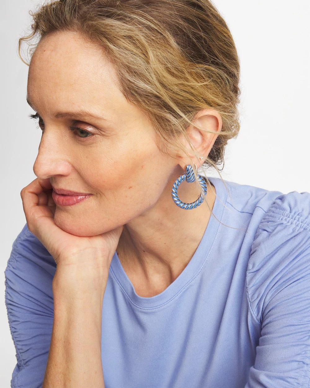 Blue Blue Twist Drop Hoop Earrings