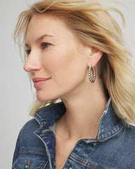 Silver Silvertone Beaded Hoop Earrings