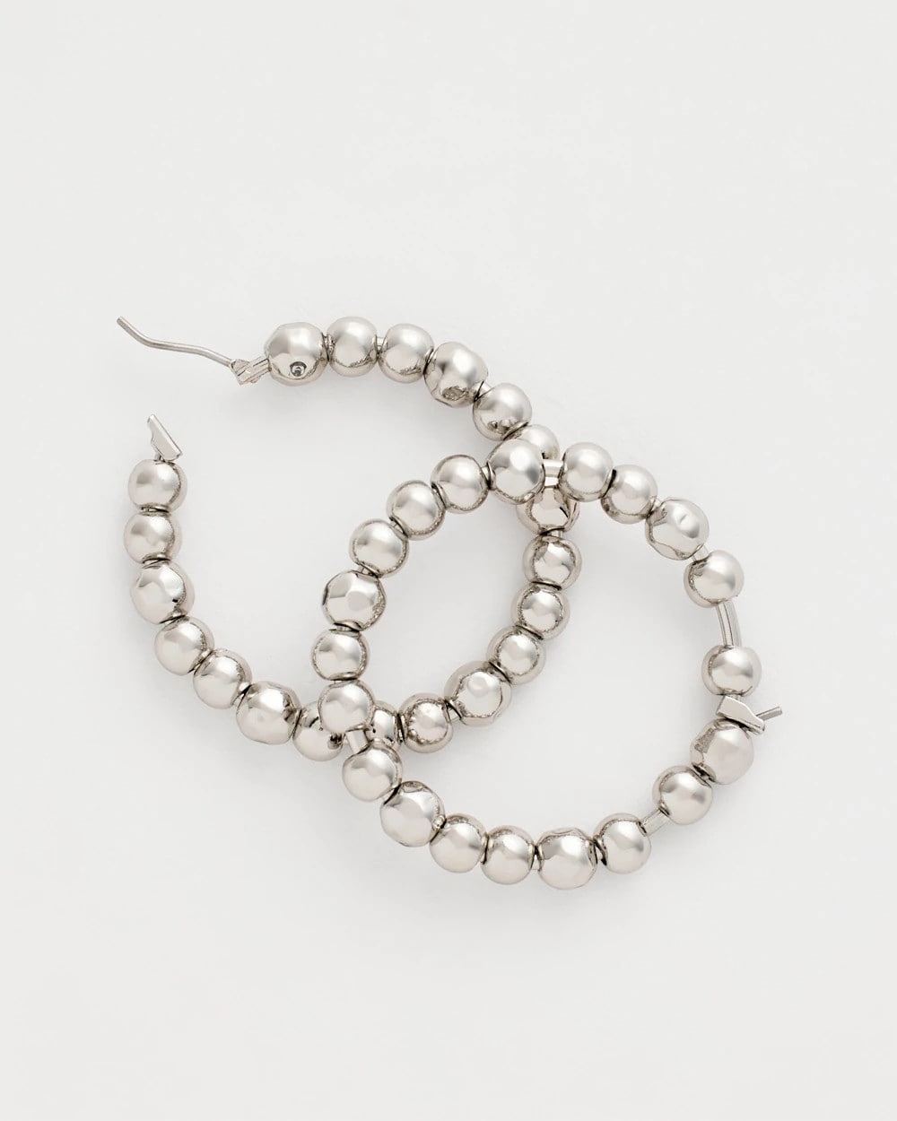 Silver Silvertone Beaded Hoop Earrings