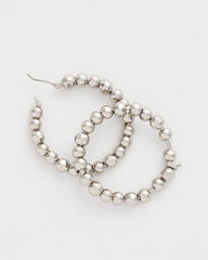 Silver Silvertone Beaded Hoop Earrings