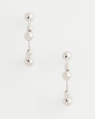 Silver Silvertone Beaded Hoop Earrings