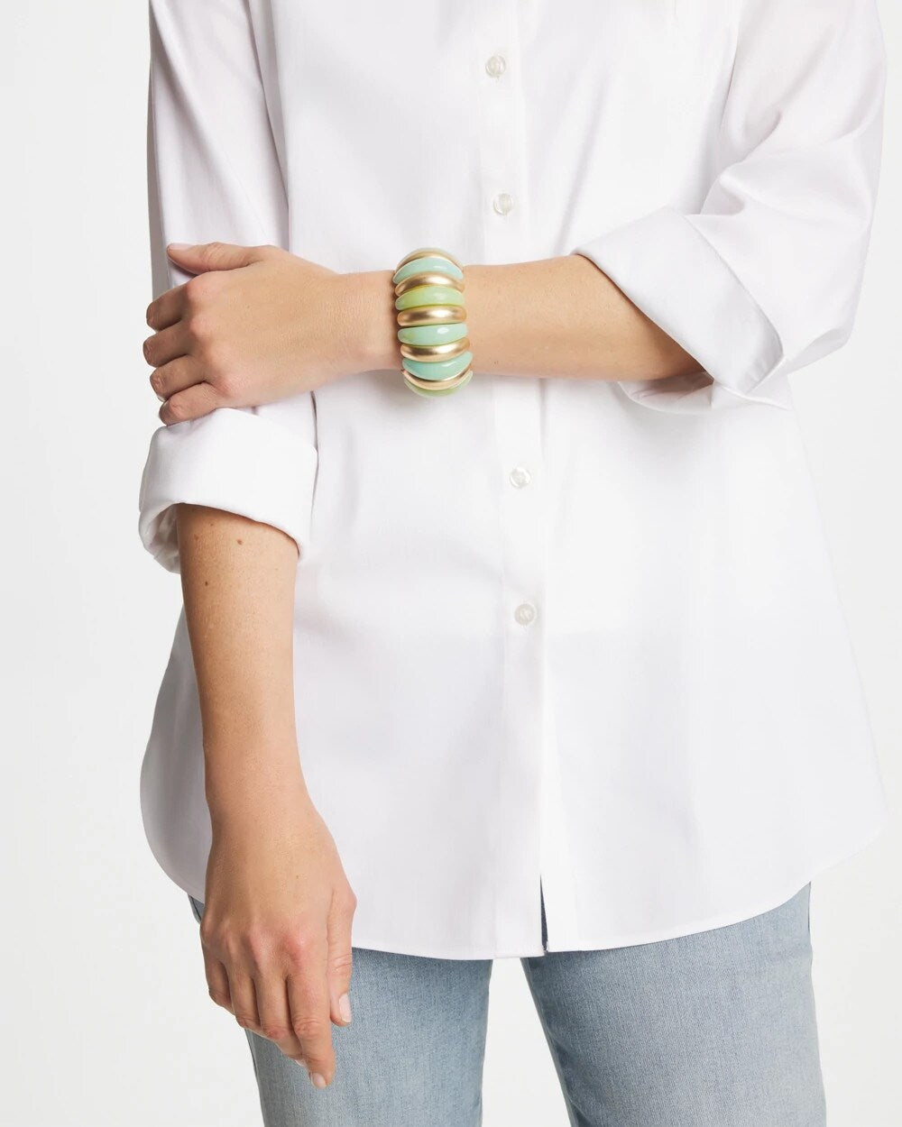 Aqua Aqua and Gold Stretch Bracelet