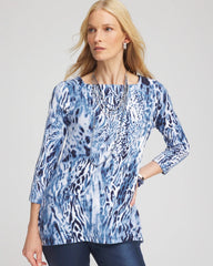 Classic Navy Animal Print Square Neck Tunic