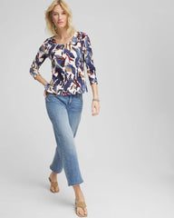 Ecru Printed Textured Scoopneck Cardigan
