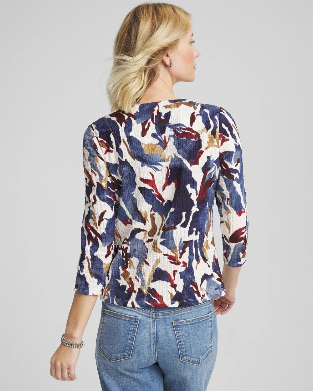 Ecru Printed Textured Scoopneck Cardigan