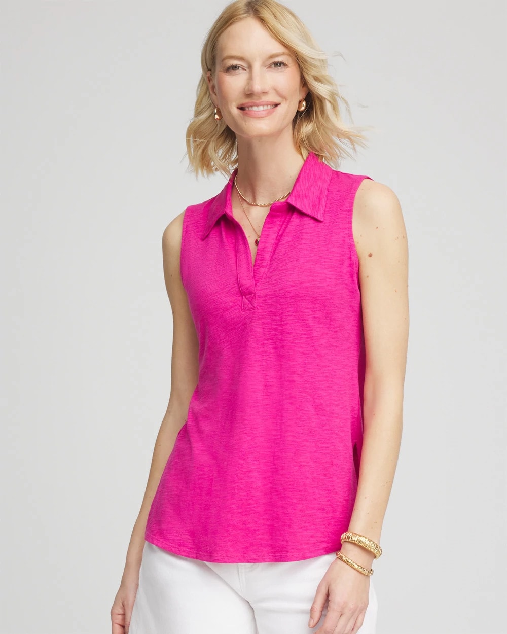 Crushed Berries Slub Sleeveless Collared Tunic